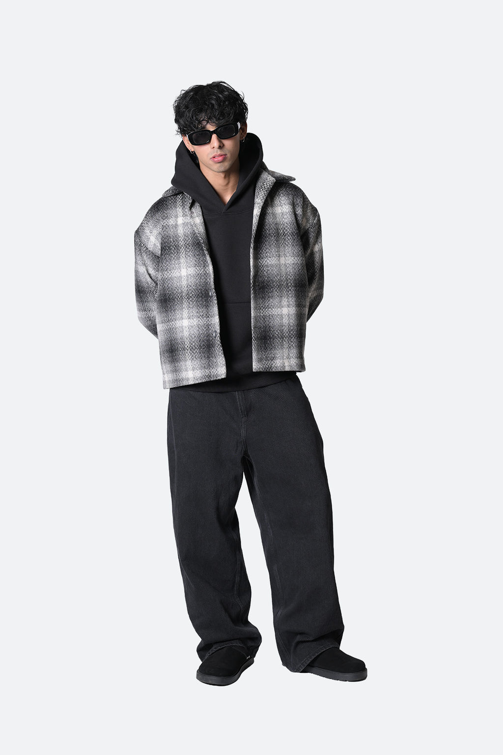 Fuzzy Plaid Cropped Jacket