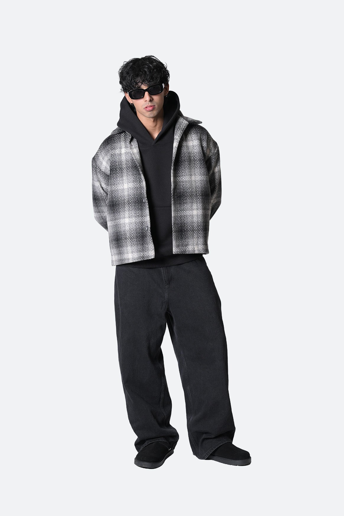 Fuzzy Plaid Cropped Jacket