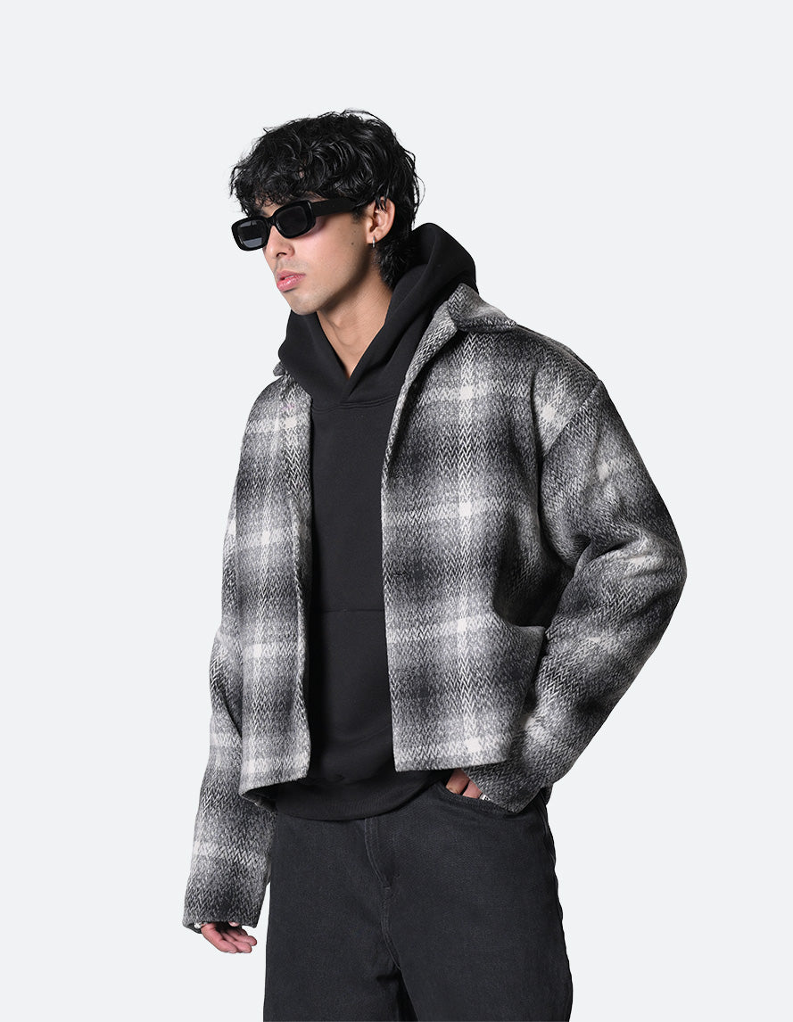 Fuzzy Plaid Cropped Jacket