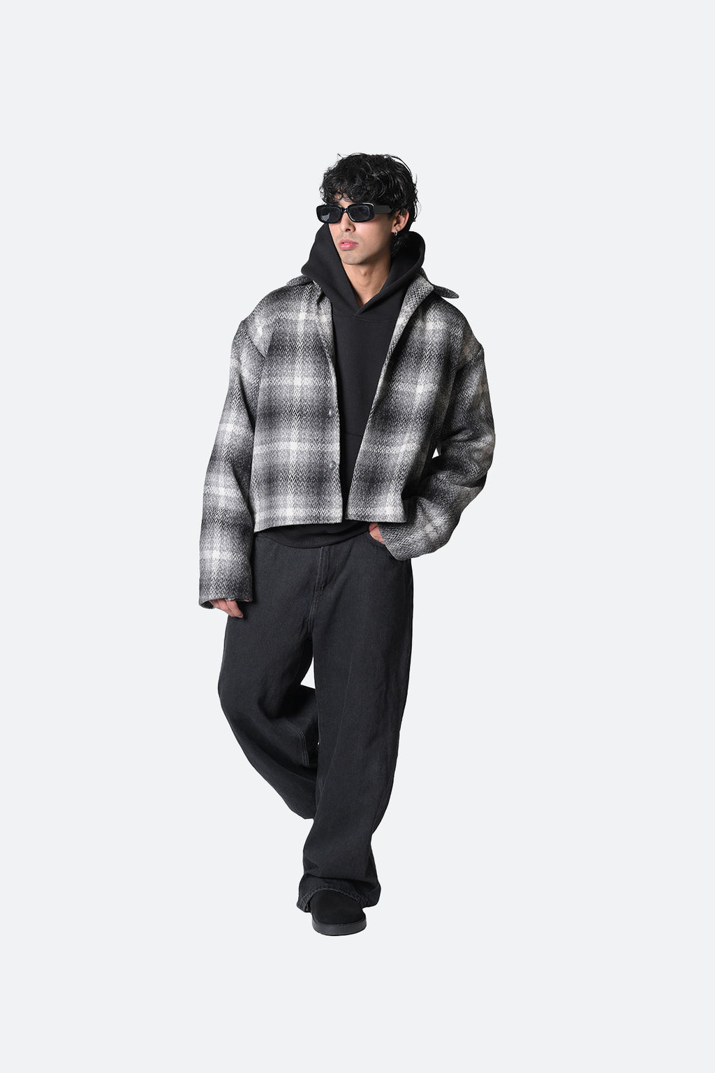 Fuzzy Plaid Cropped Jacket