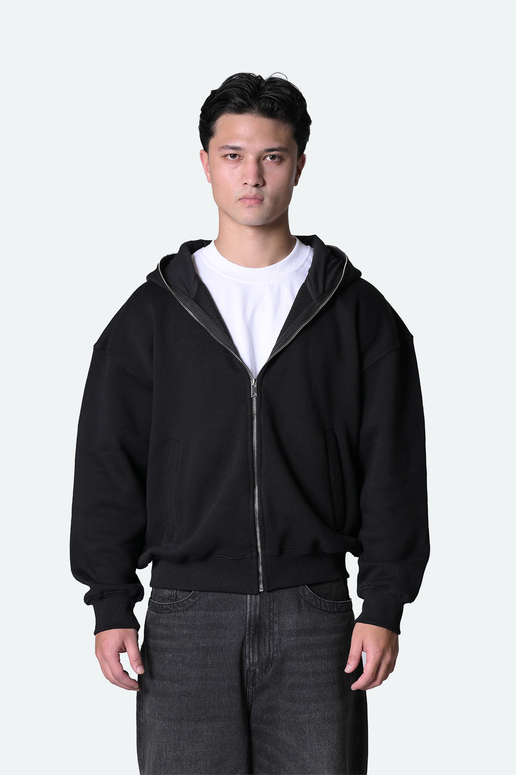 Full Zipped Hooded Sweatshirt - Jet Black (Unisex)