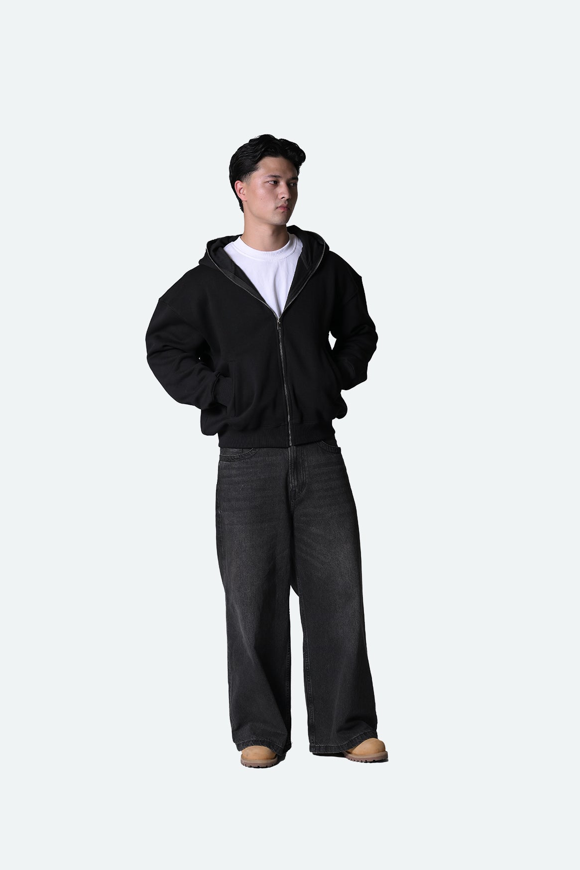 Full Zipped Hooded Sweatshirt - Jet Black (Unisex)