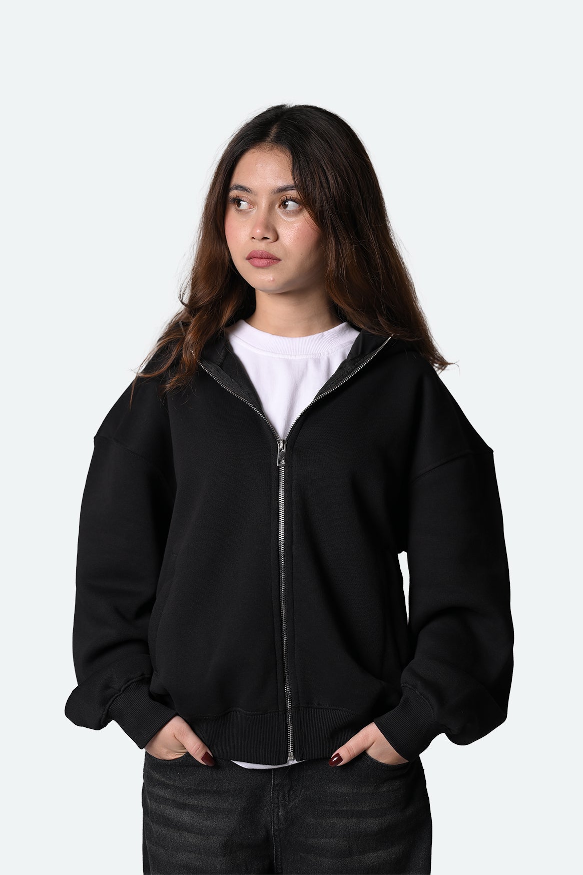 Full Zipped Hooded Sweatshirt - Jet Black (Unisex)