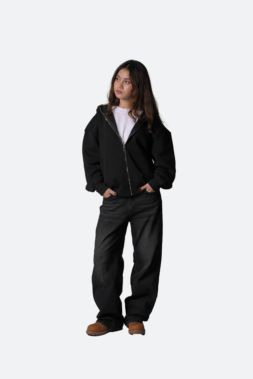 Full Zipped Hooded Sweatshirt - Jet Black (Unisex)