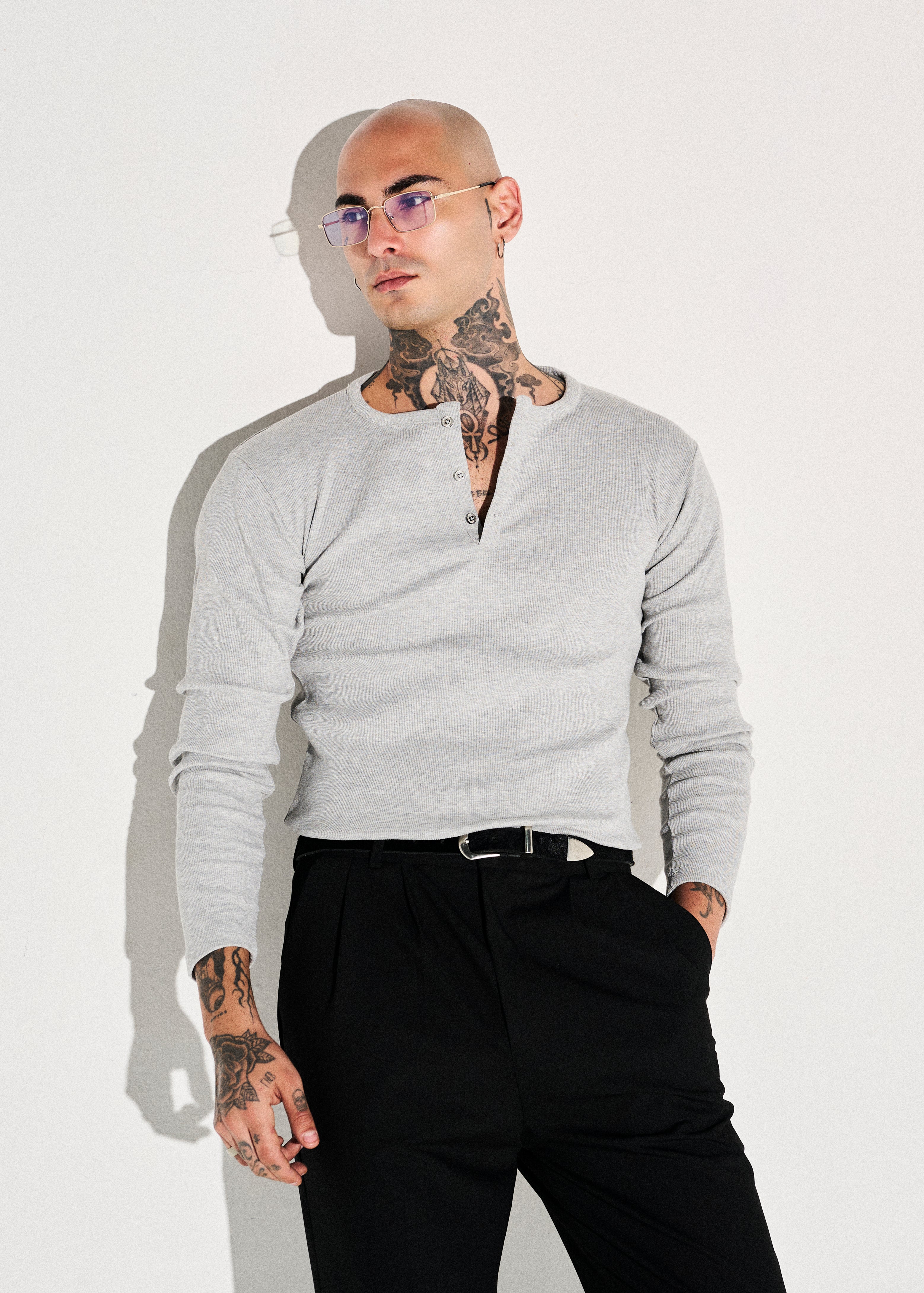 Classic Slim Fit Henley - Grey