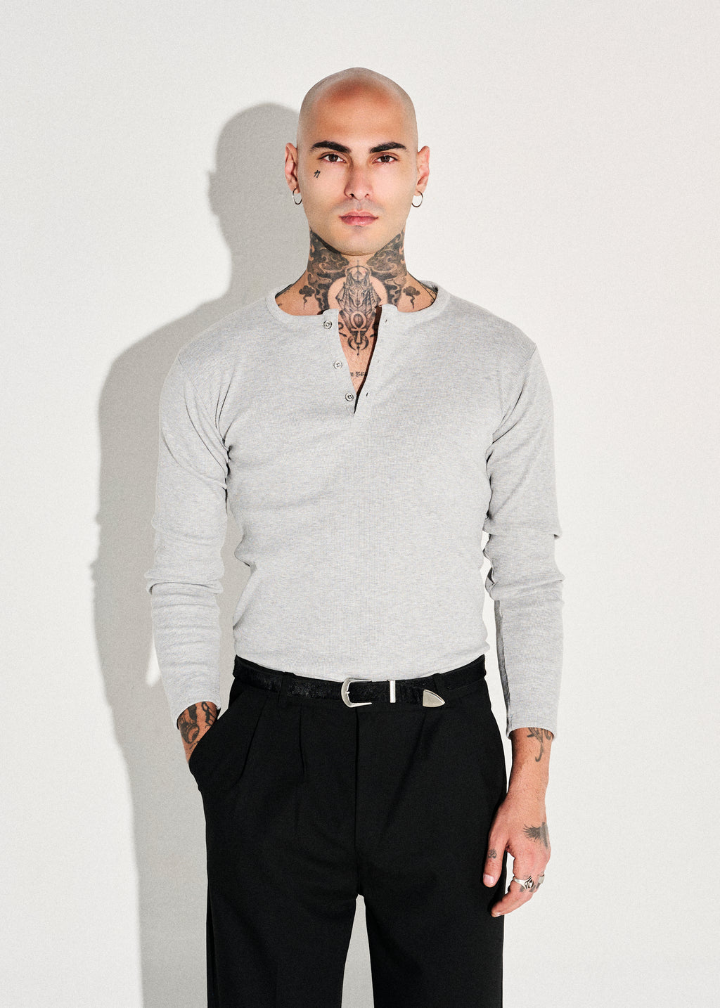 Classic Slim Fit Henley - Grey