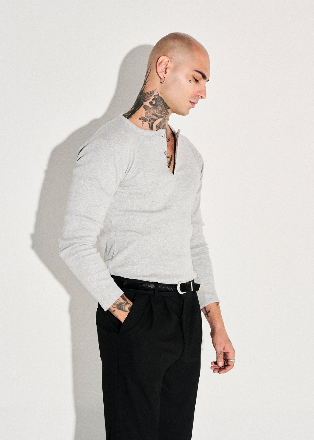Classic Slim Fit Henley - Grey