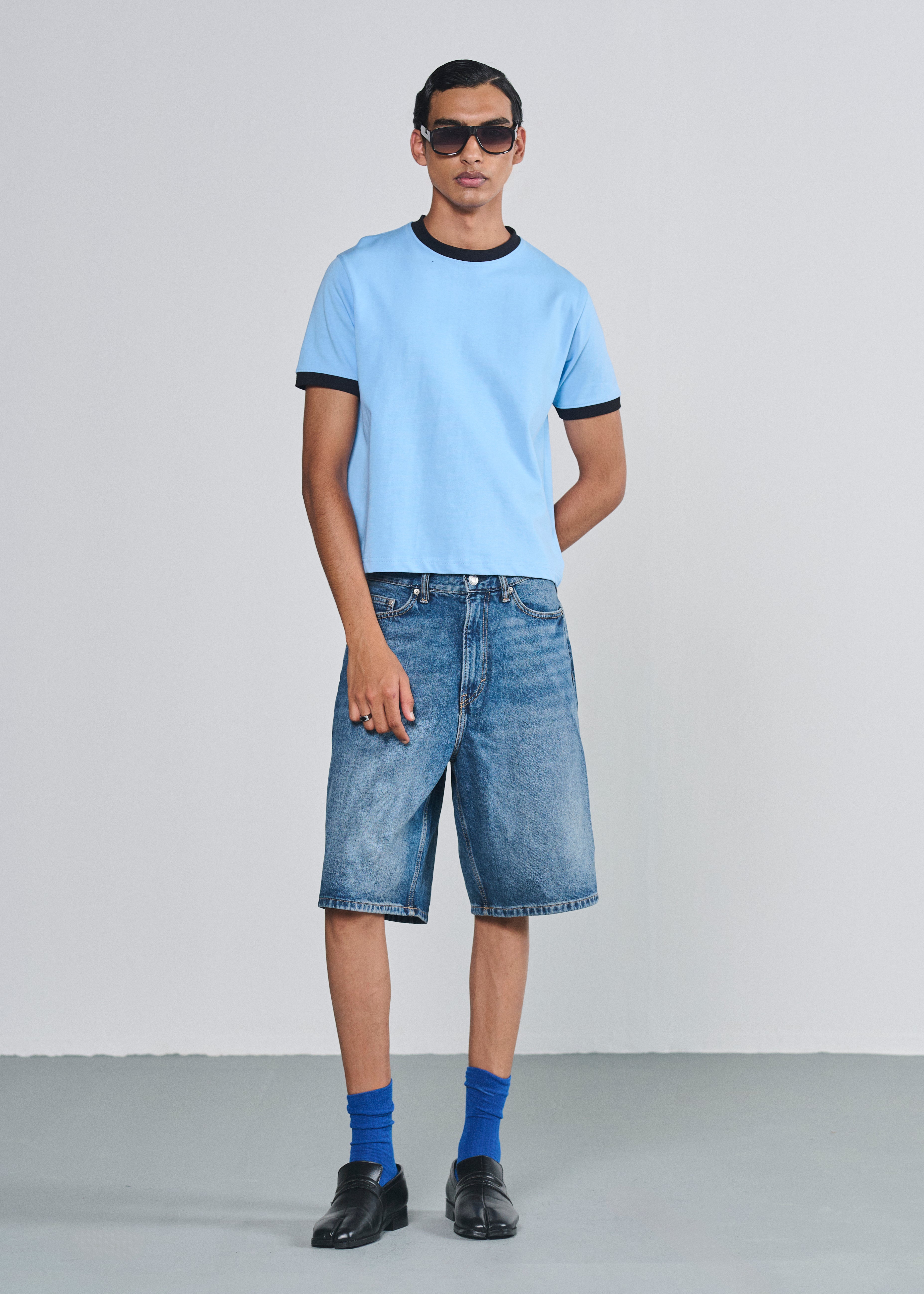 Ringer Tee - Baby Blue|Black