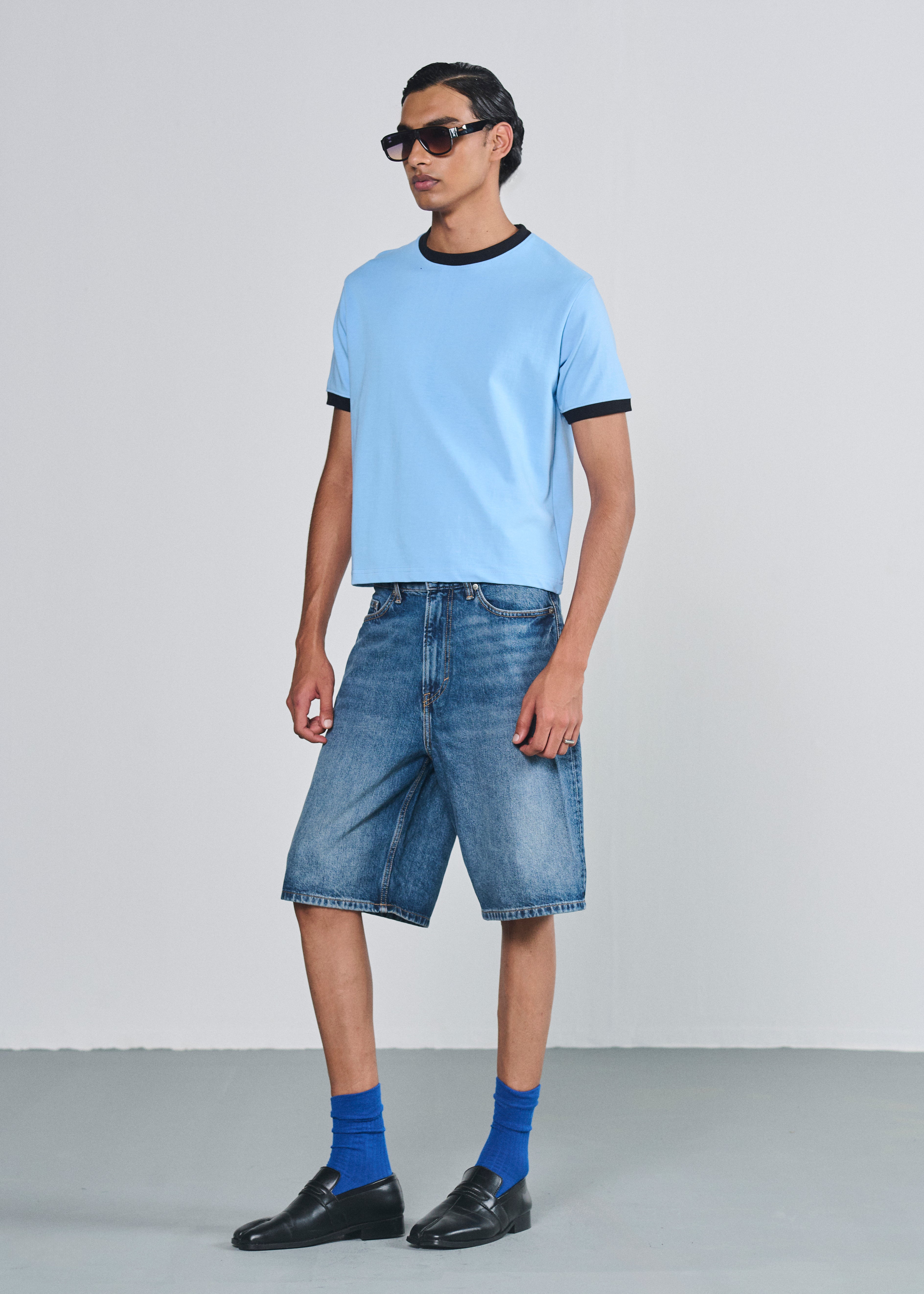 Ringer Tee - Baby Blue|Black