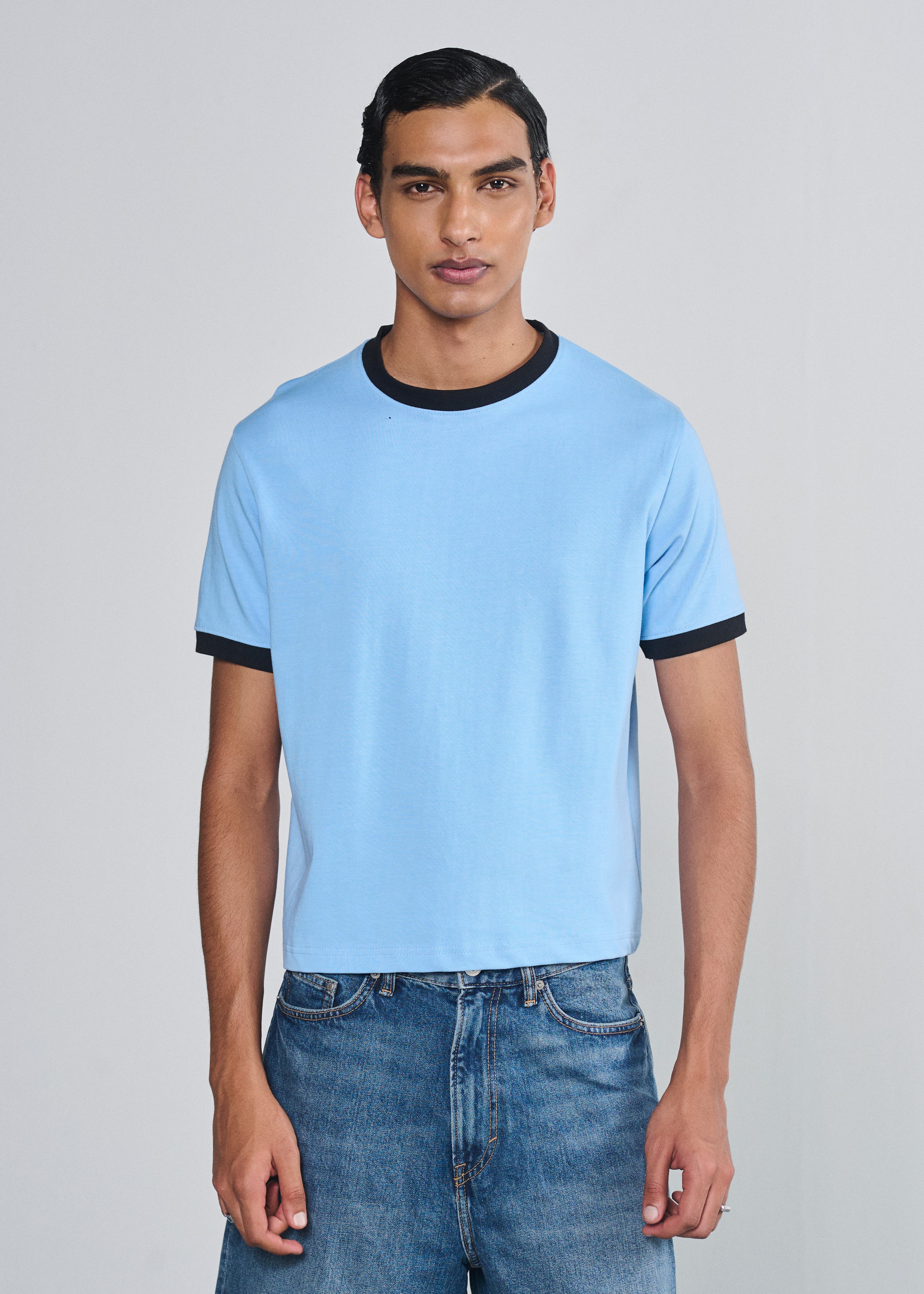 Ringer Tee - Baby Blue|Black