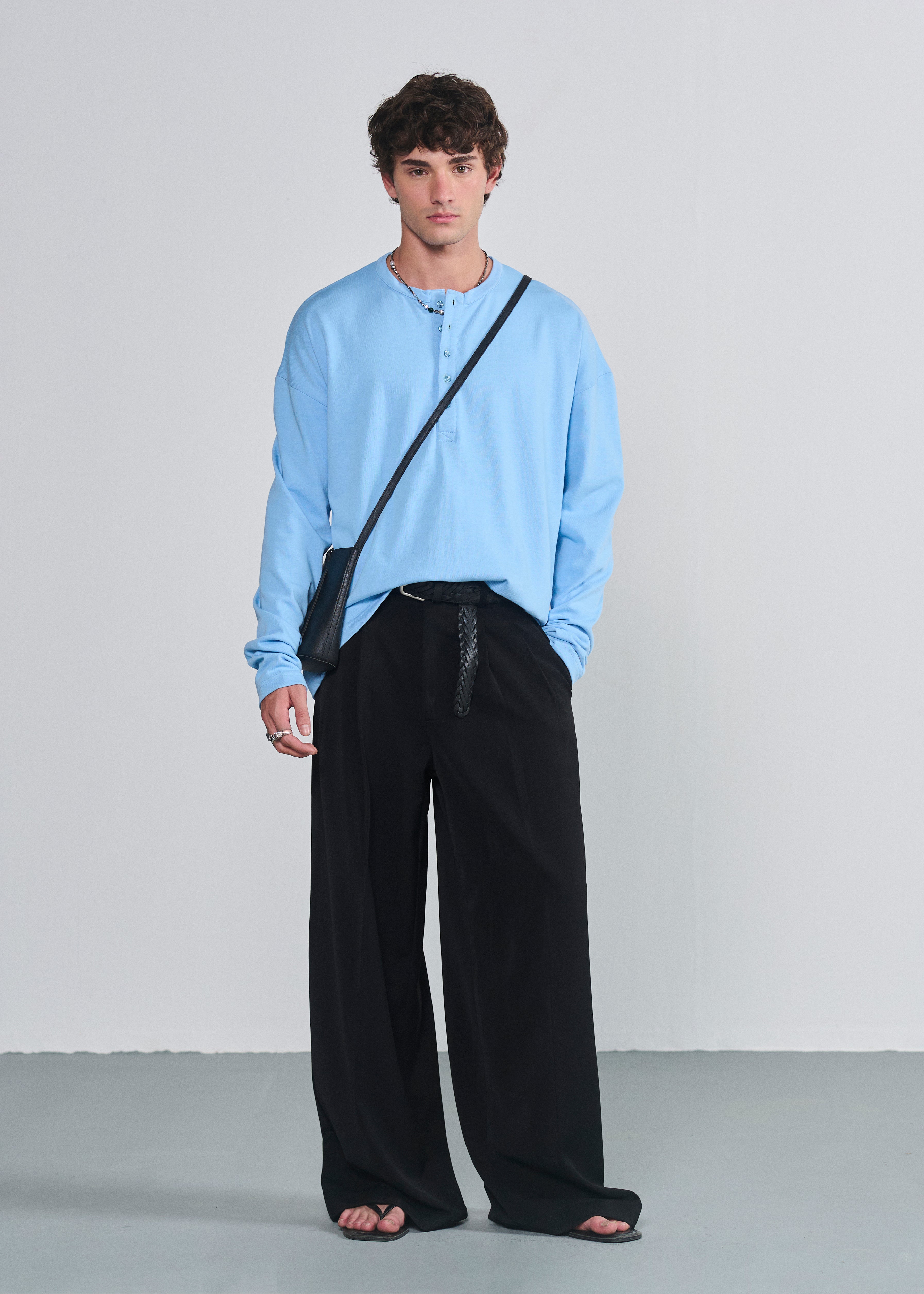 Relaxed Fit Henley - Baby Blue