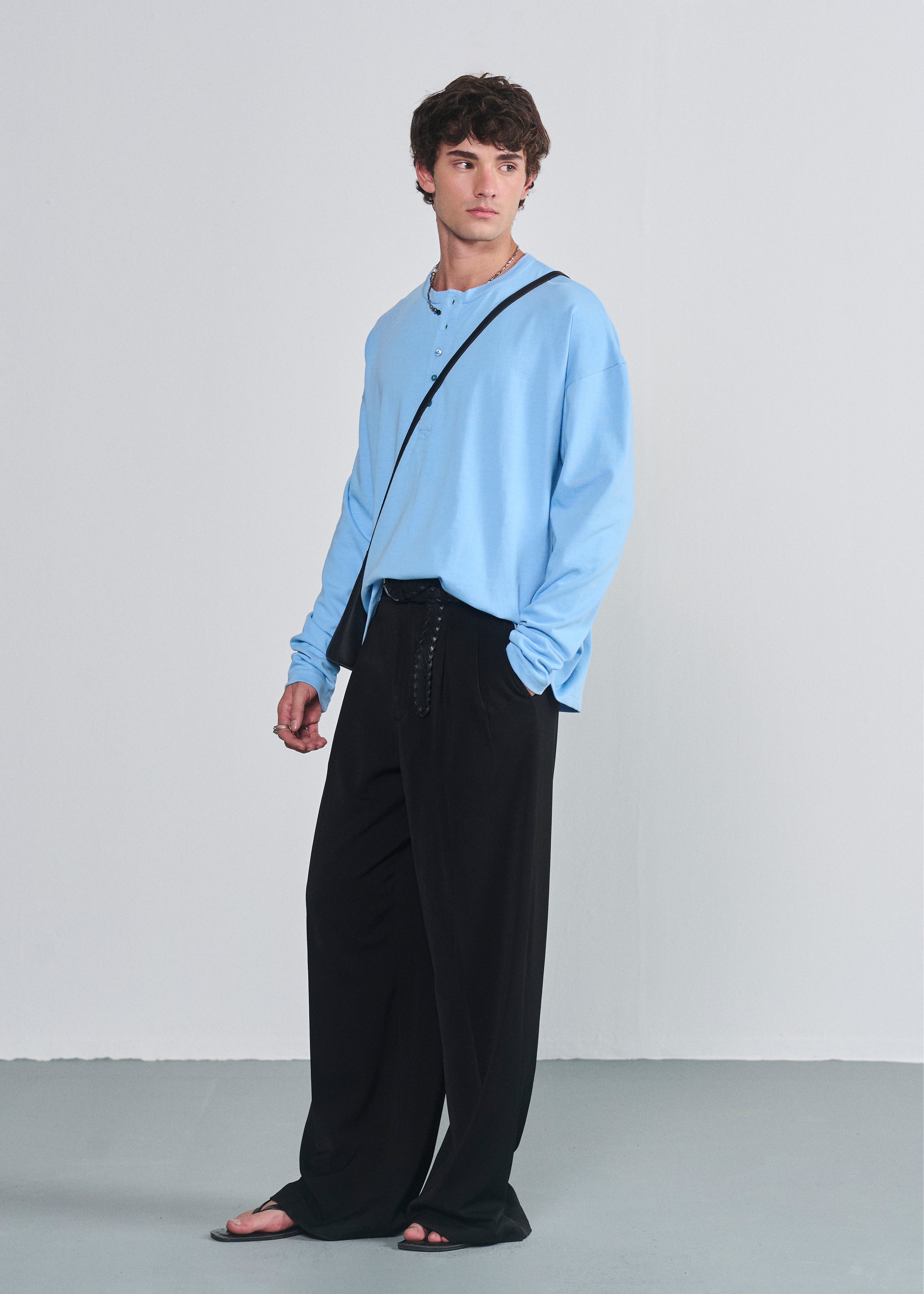 Relaxed Fit Henley - Baby Blue
