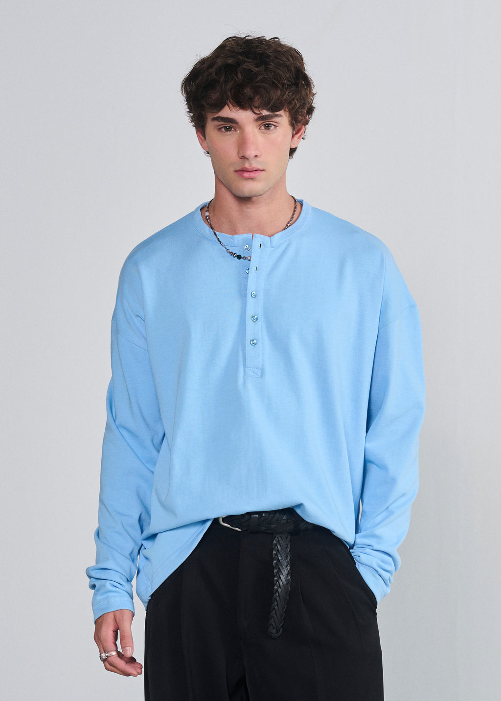 Relaxed Fit Henley - Baby Blue