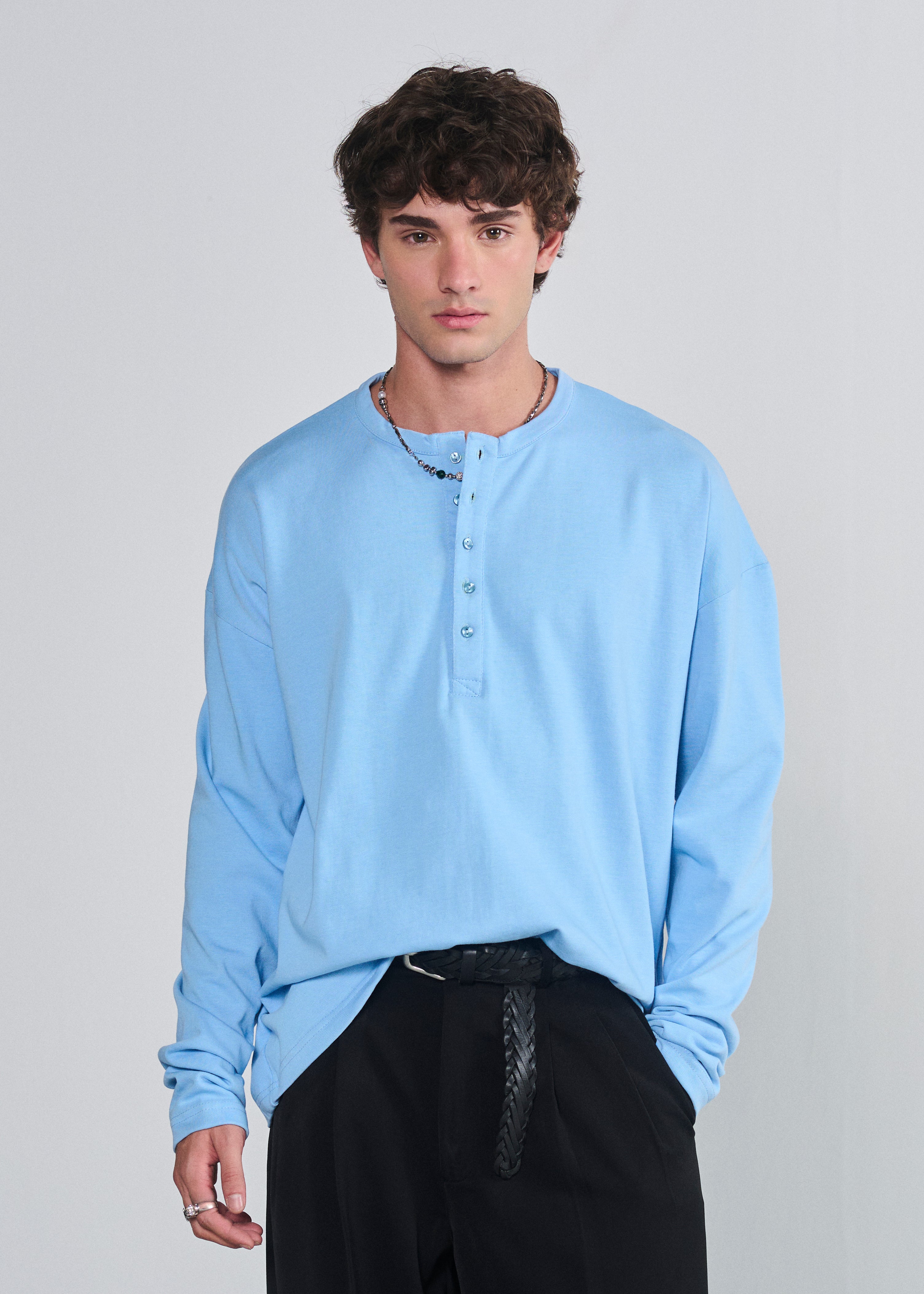 Relaxed Fit Henley - Baby Blue