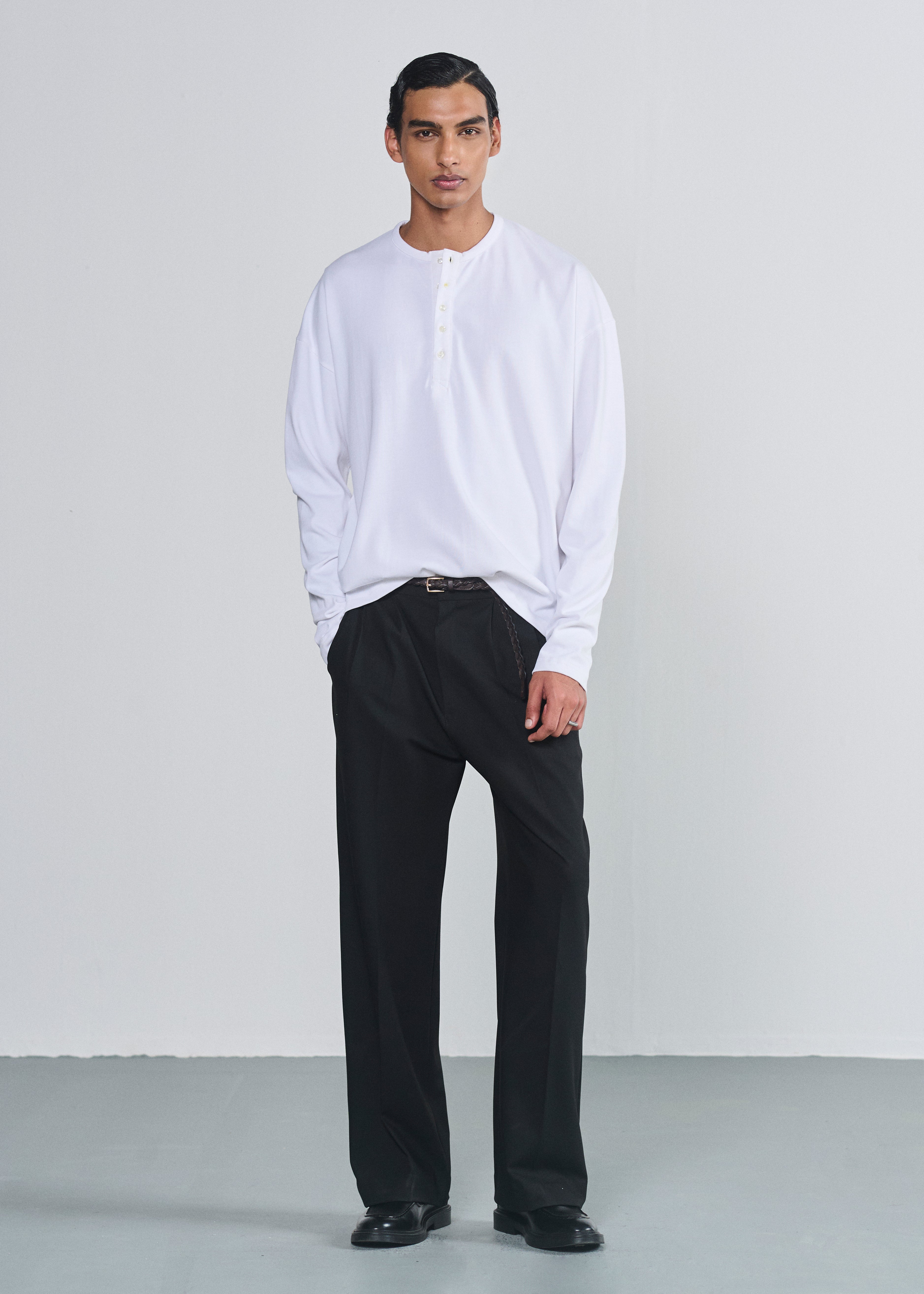Relaxed Fit Henley - White