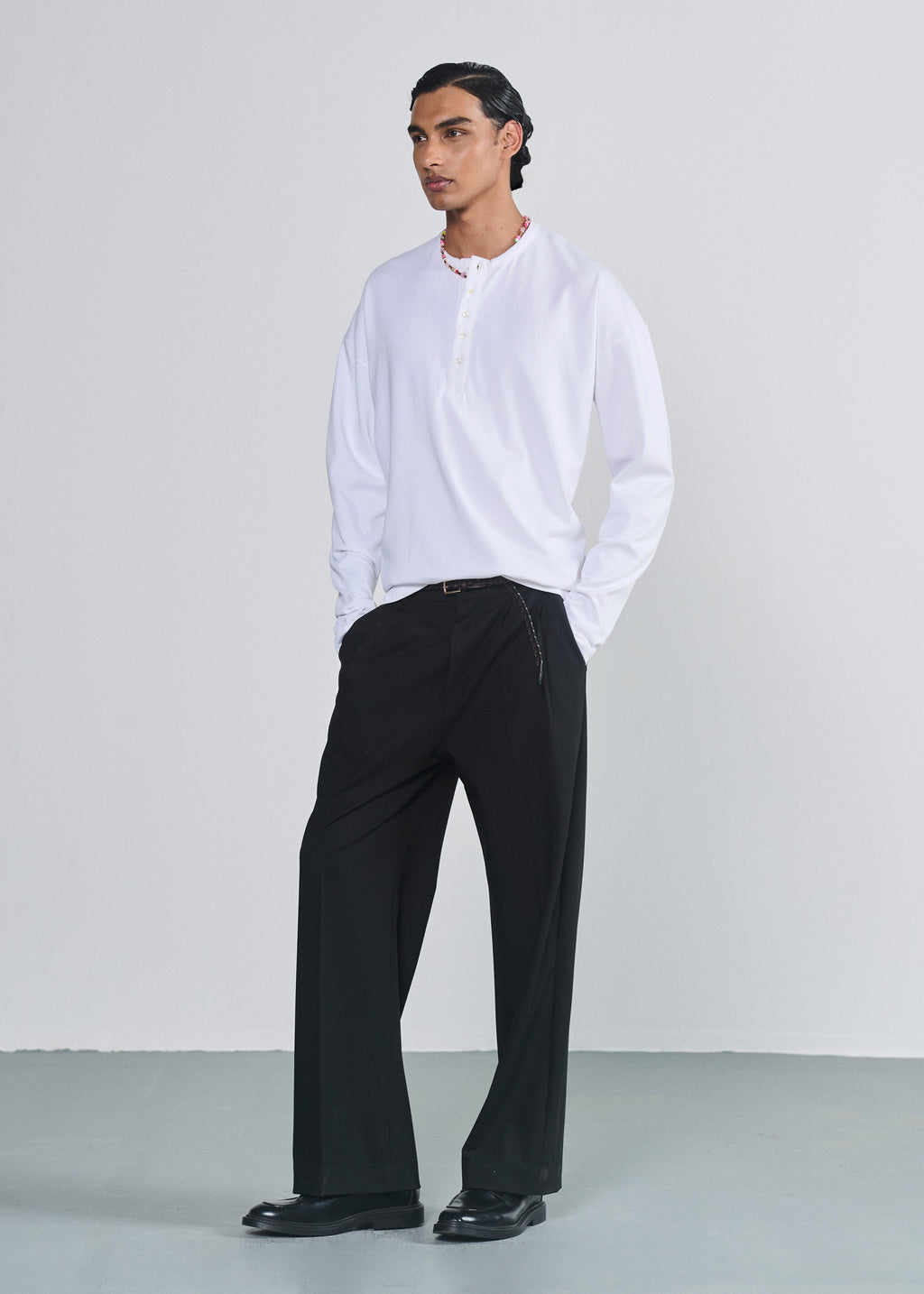 Relaxed Fit Henley - White
