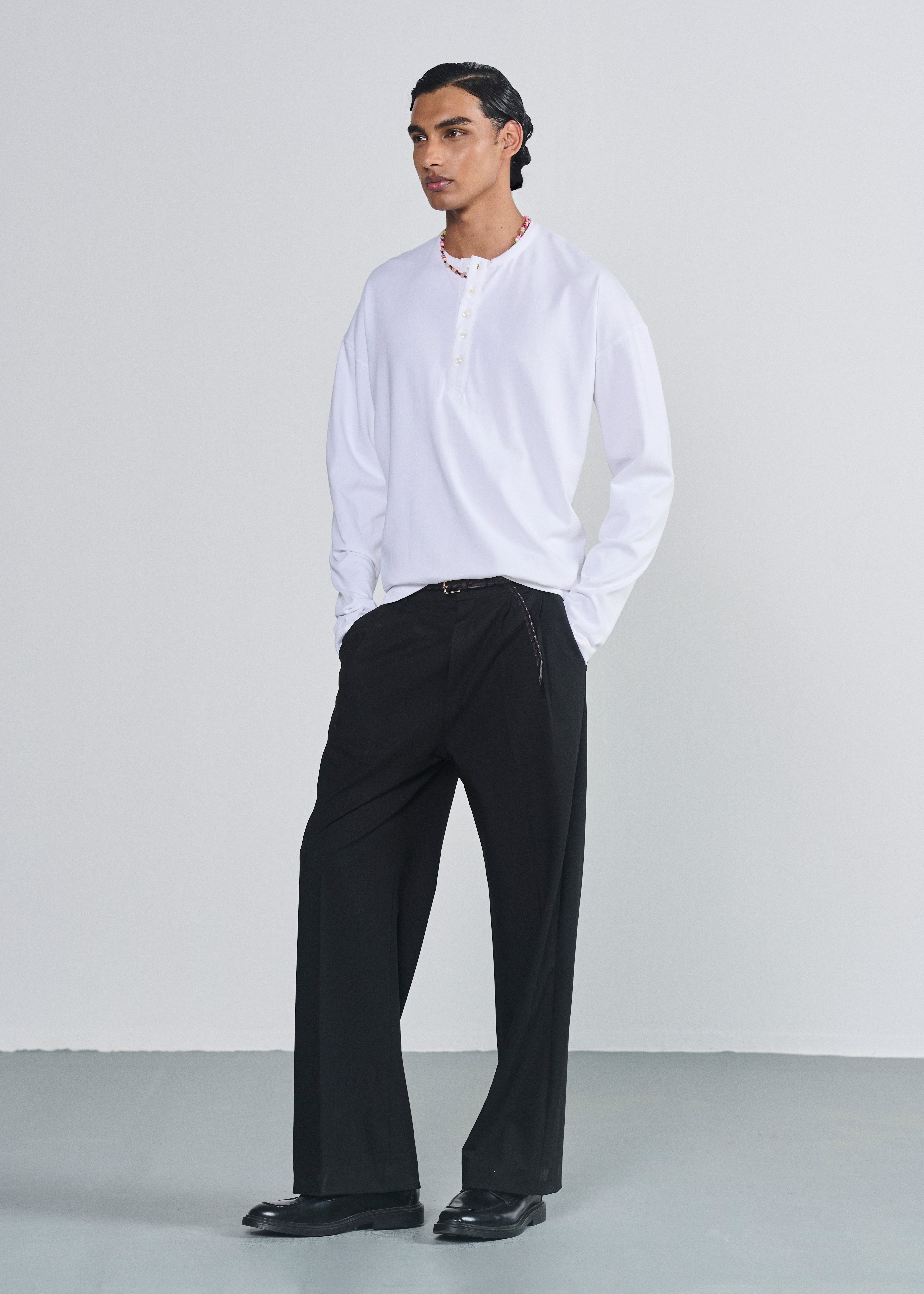 Relaxed Fit Henley - White