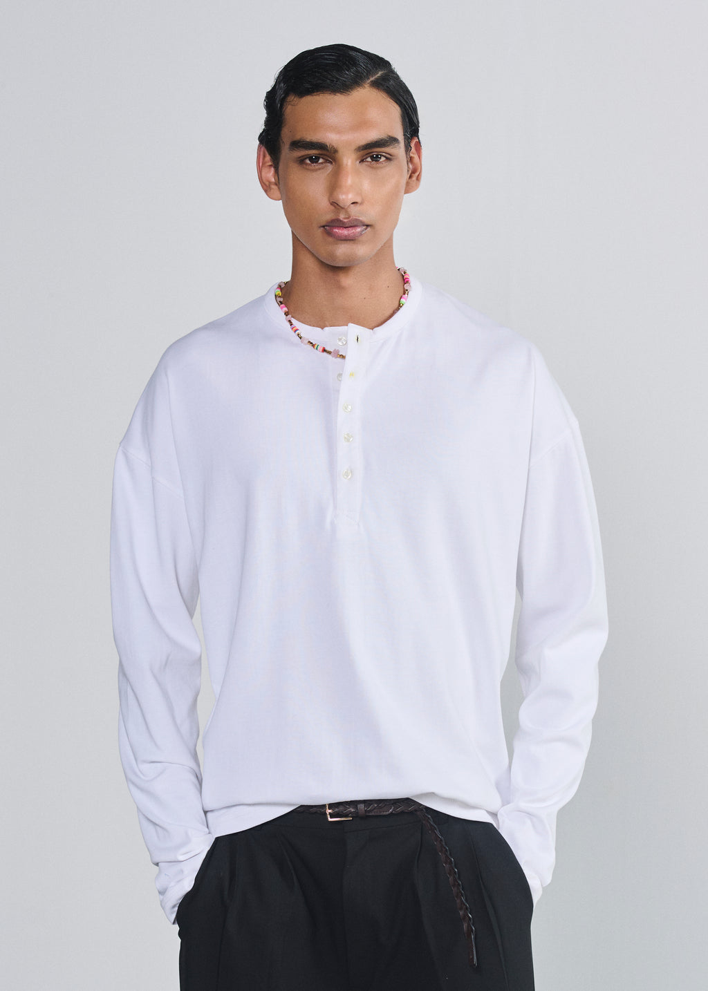 Relaxed Fit Henley - White