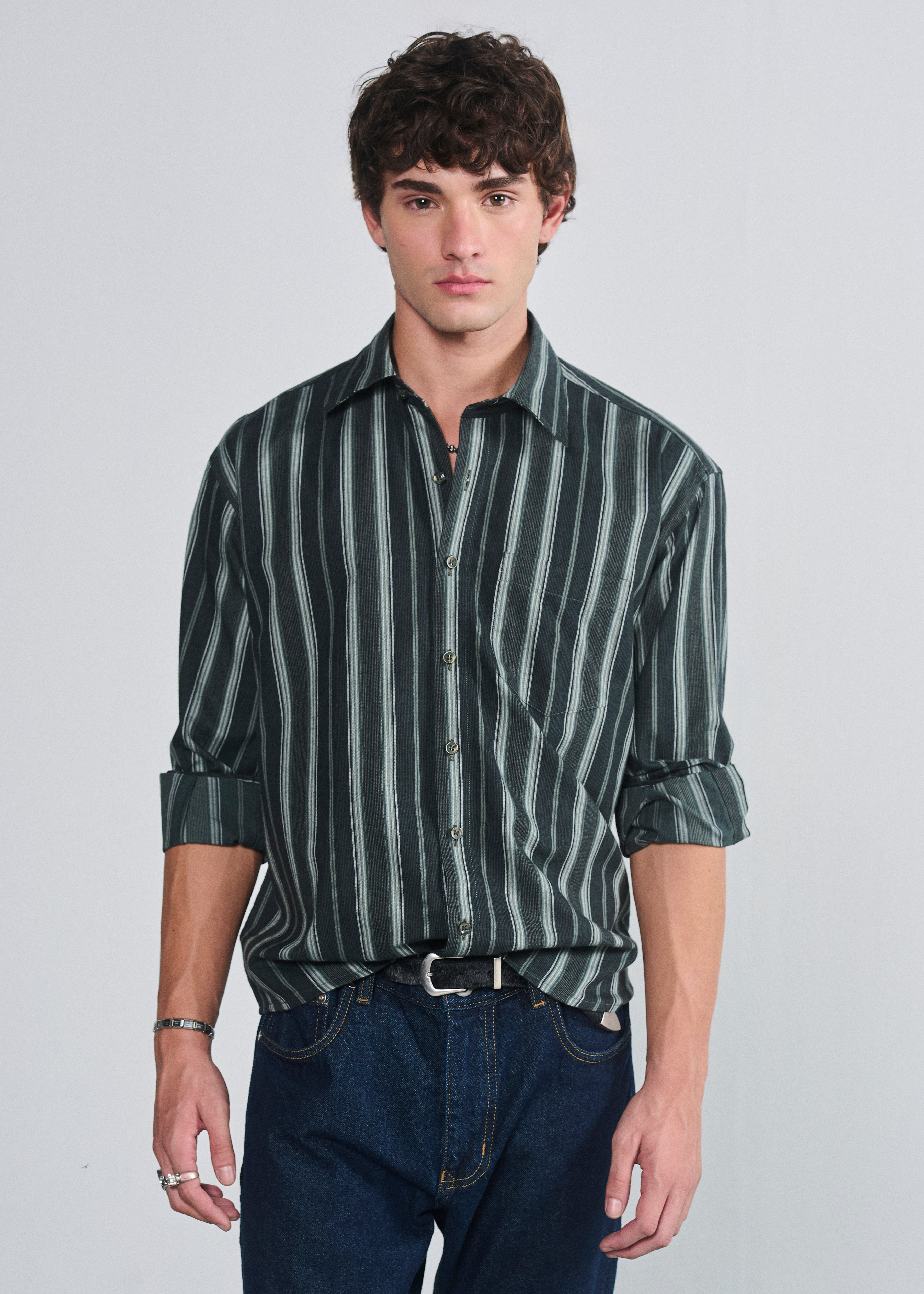 Signature Striped Shirt - Forest Green