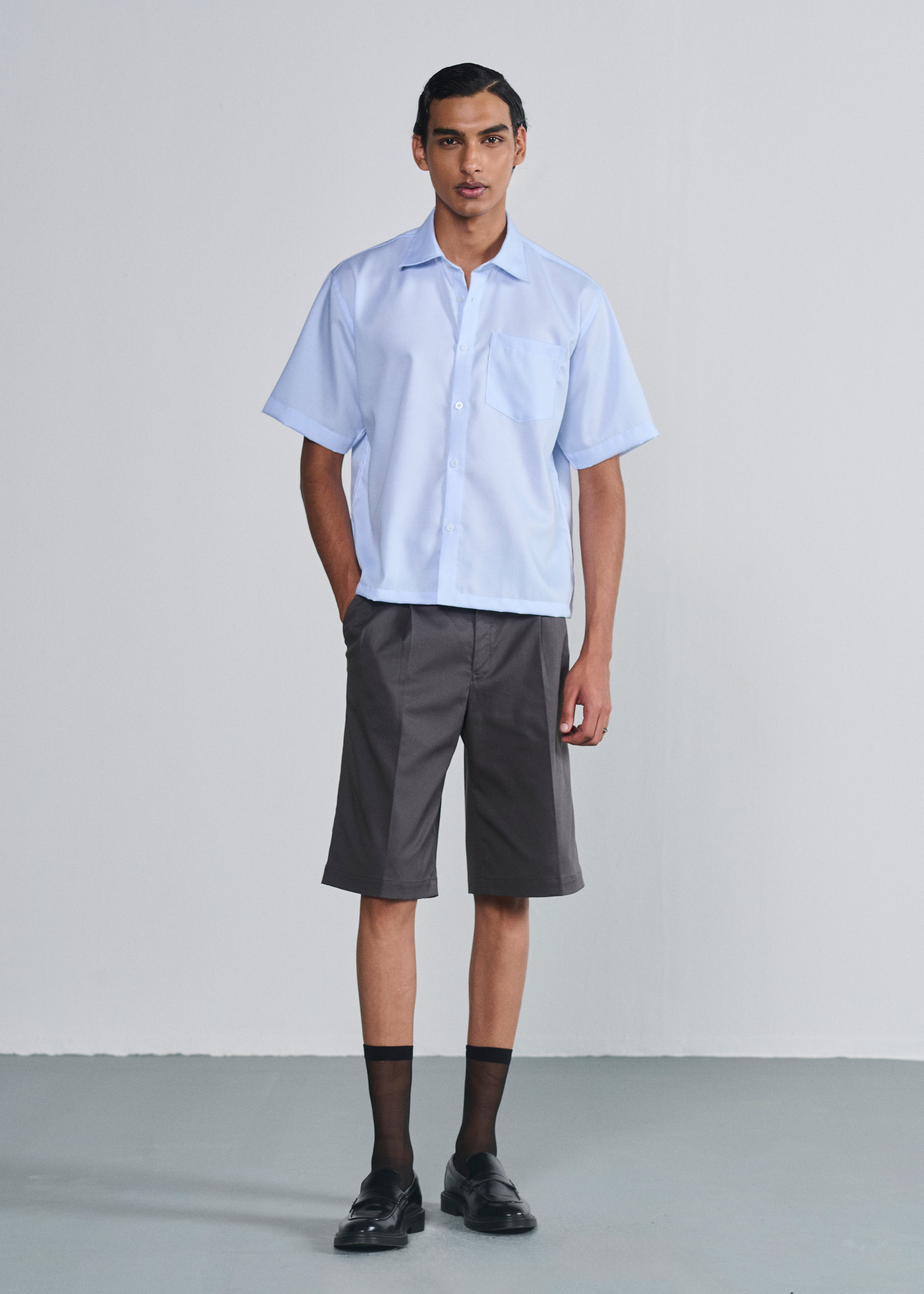 Short Sleeve Striped Shirt - Light Blue