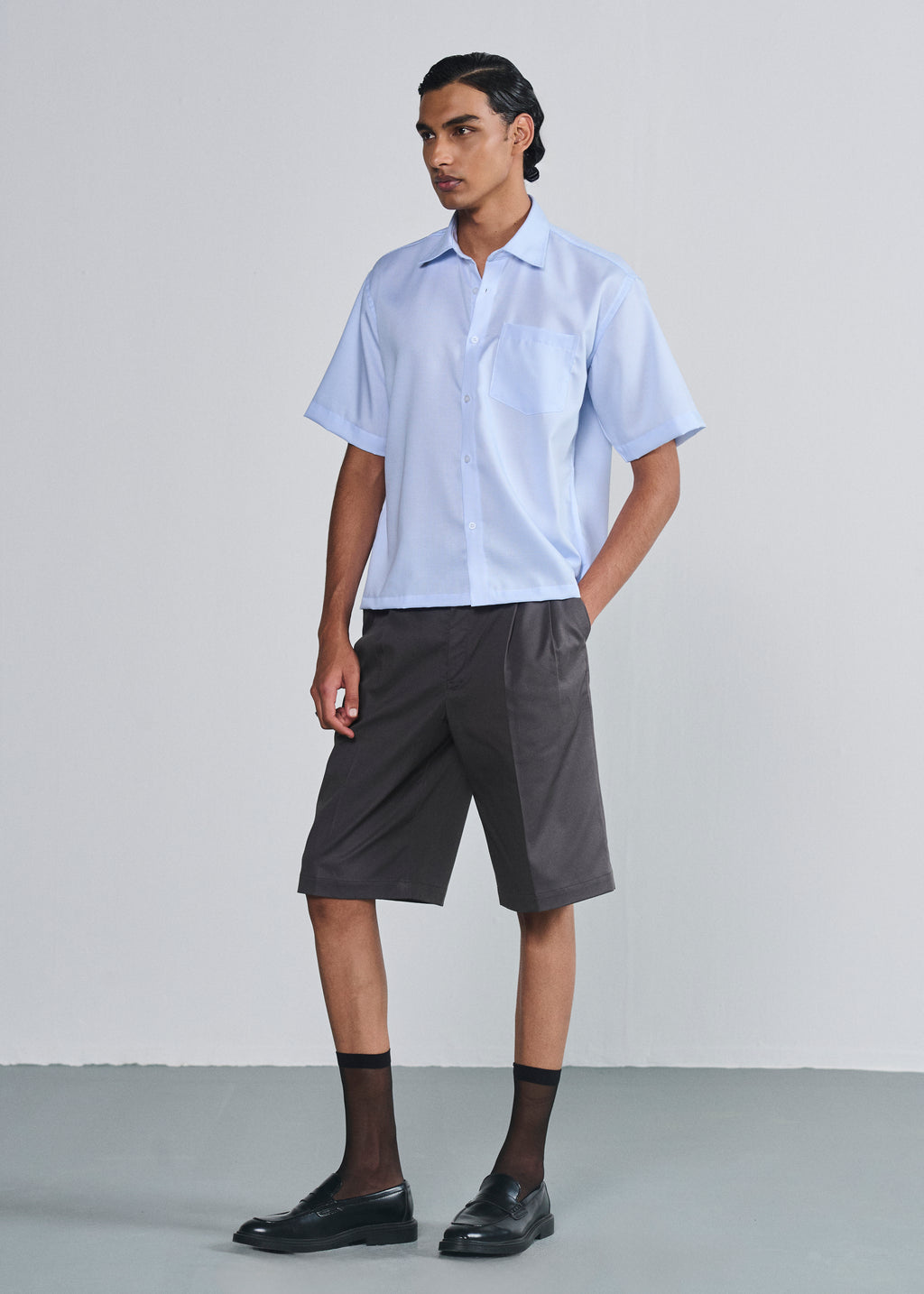 Short Sleeve Striped Shirt - Light Blue