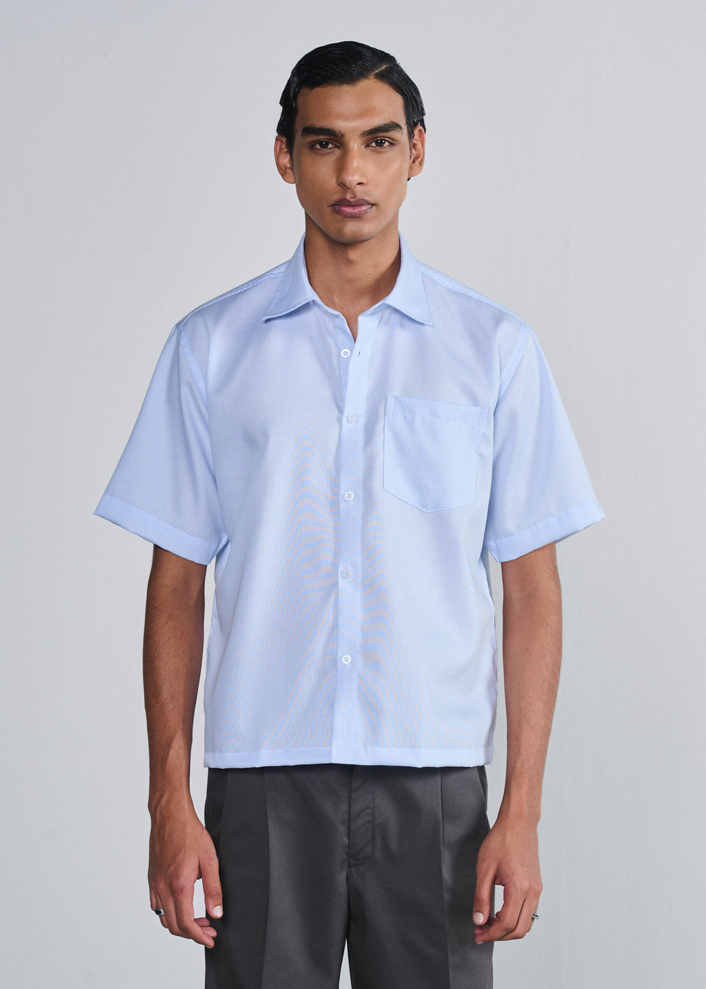 Short Sleeve Striped Shirt - Light Blue
