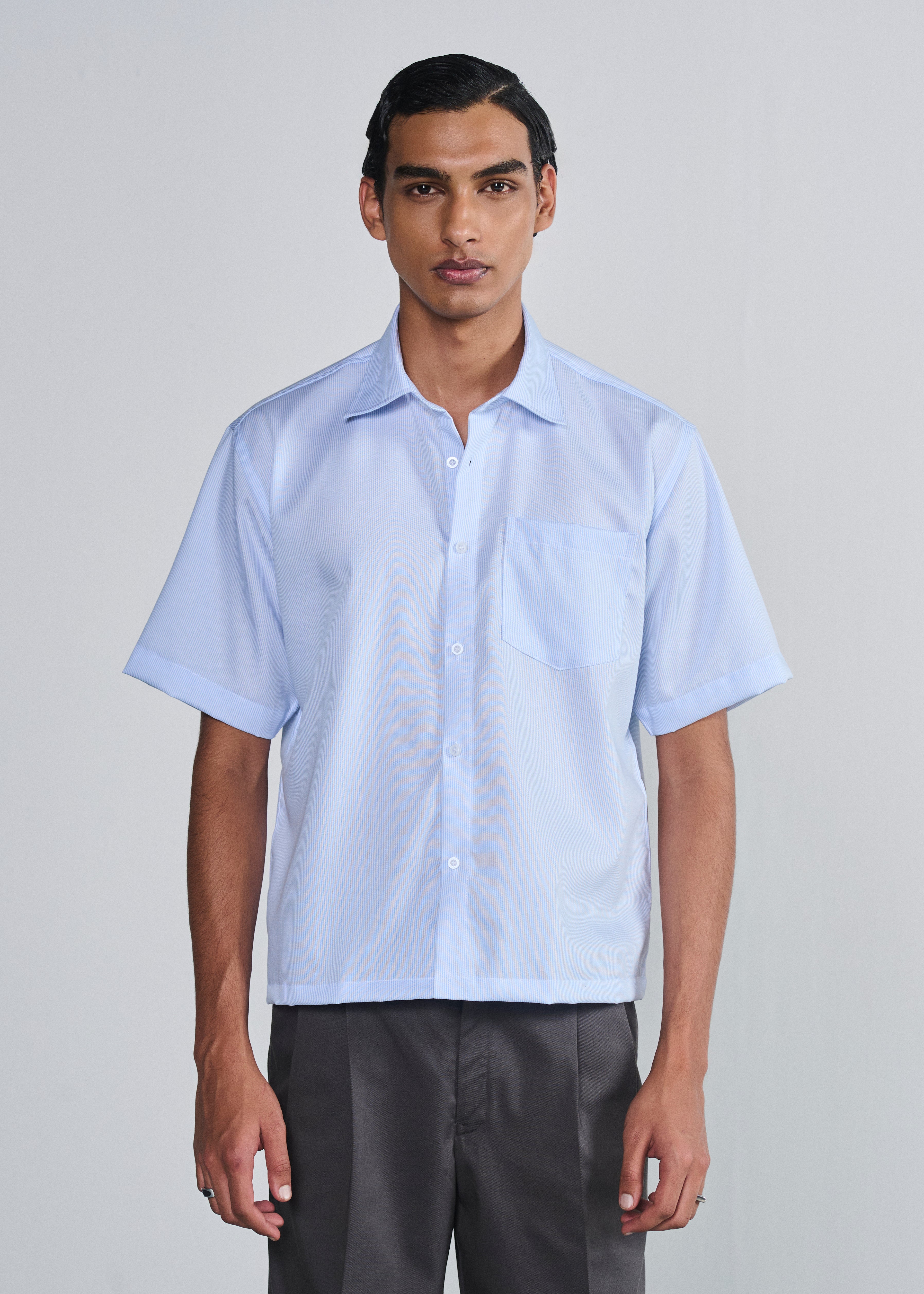 Short Sleeve Striped Shirt - Light Blue