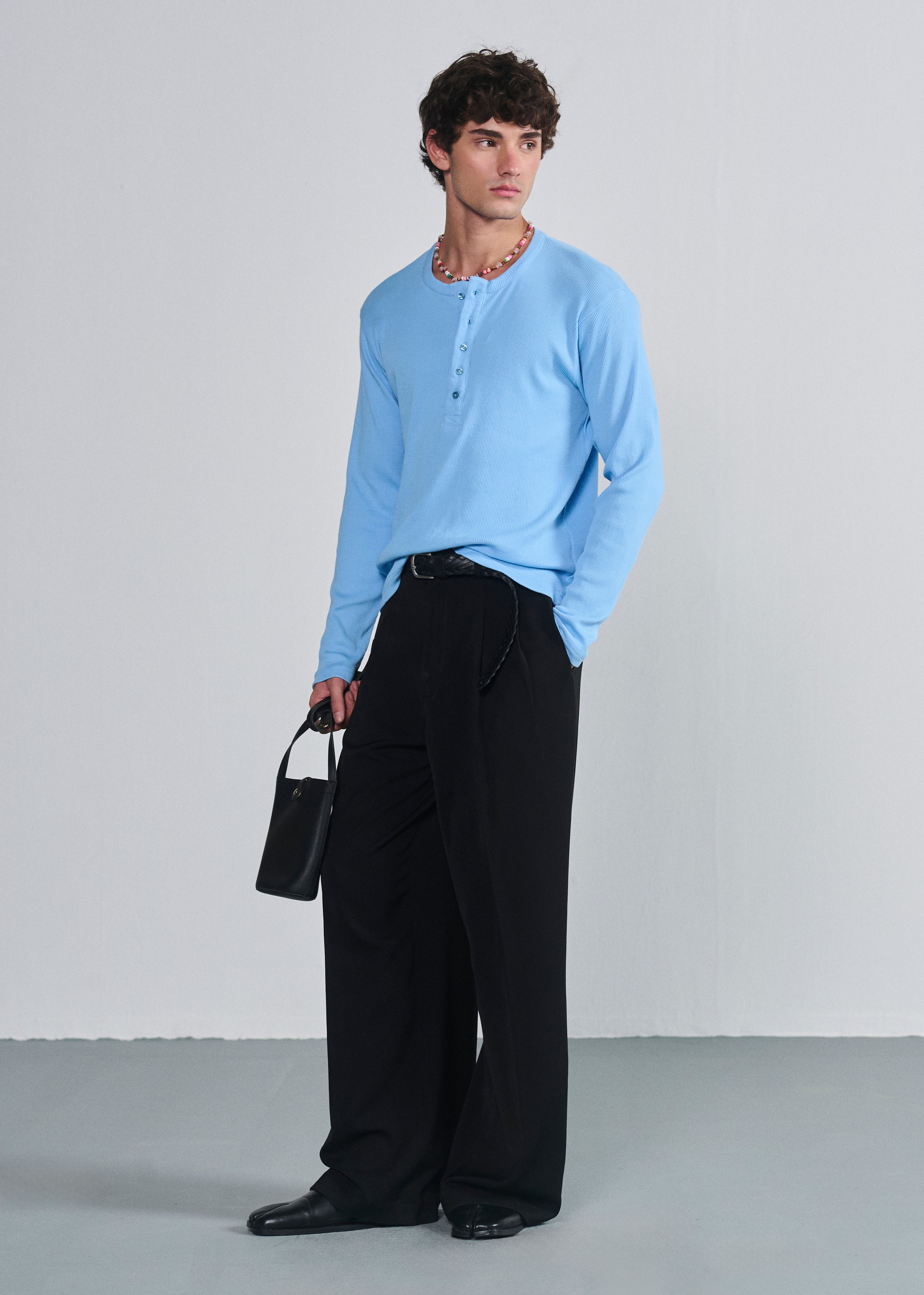 Classic Fitted Henley - Baby Blue