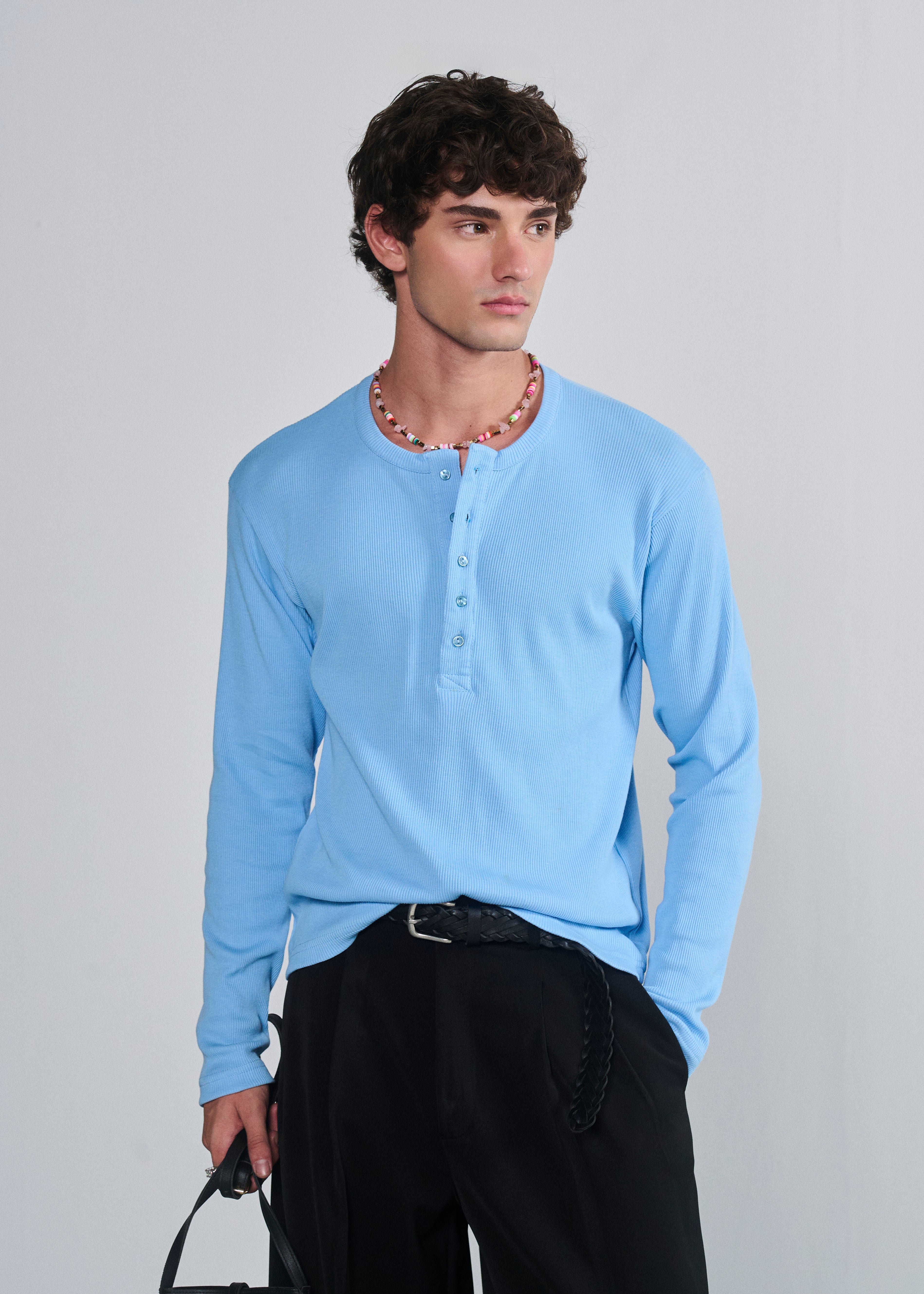 Classic Fitted Henley - Baby Blue