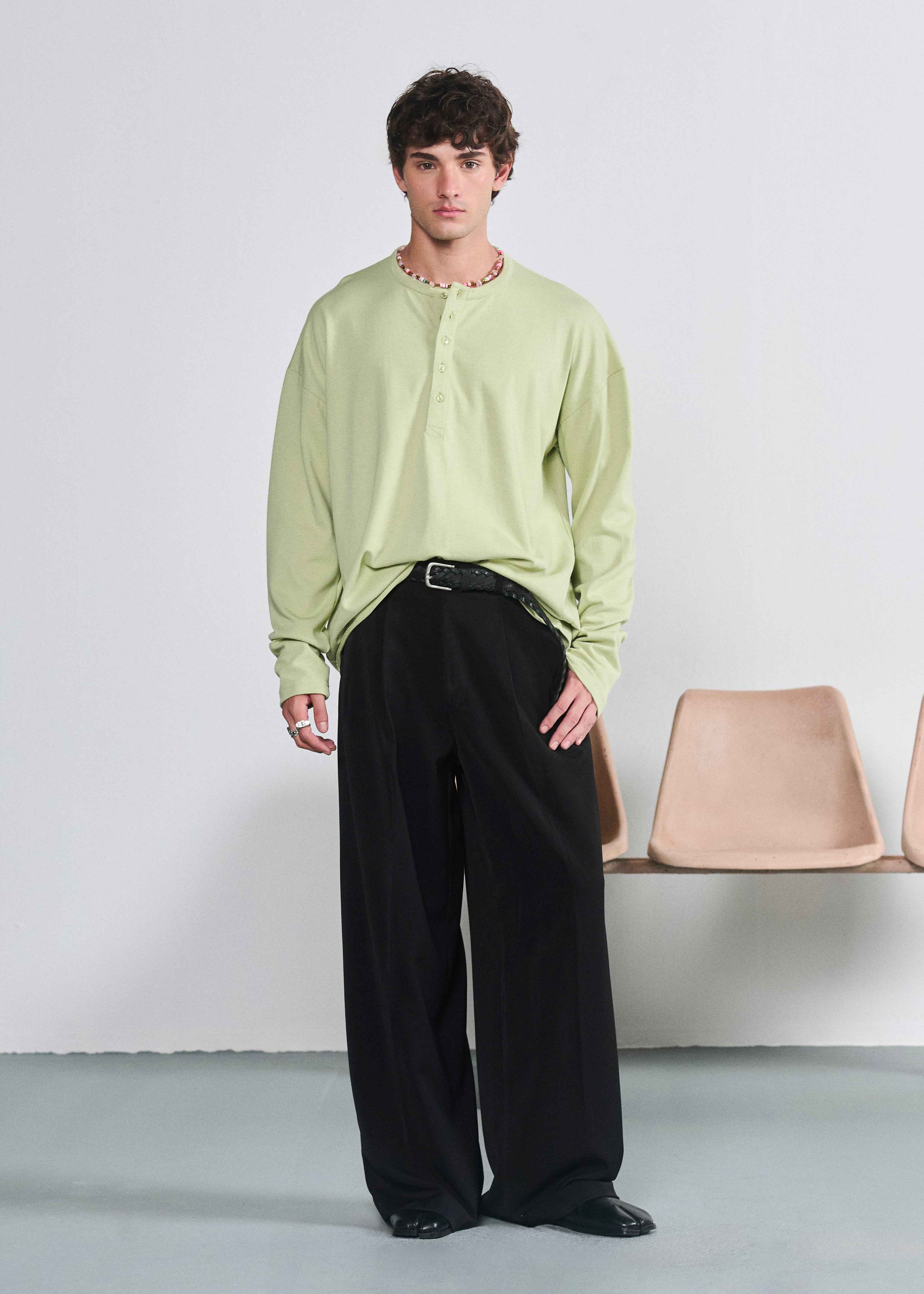 Relaxed Fit Henley - Mint Green