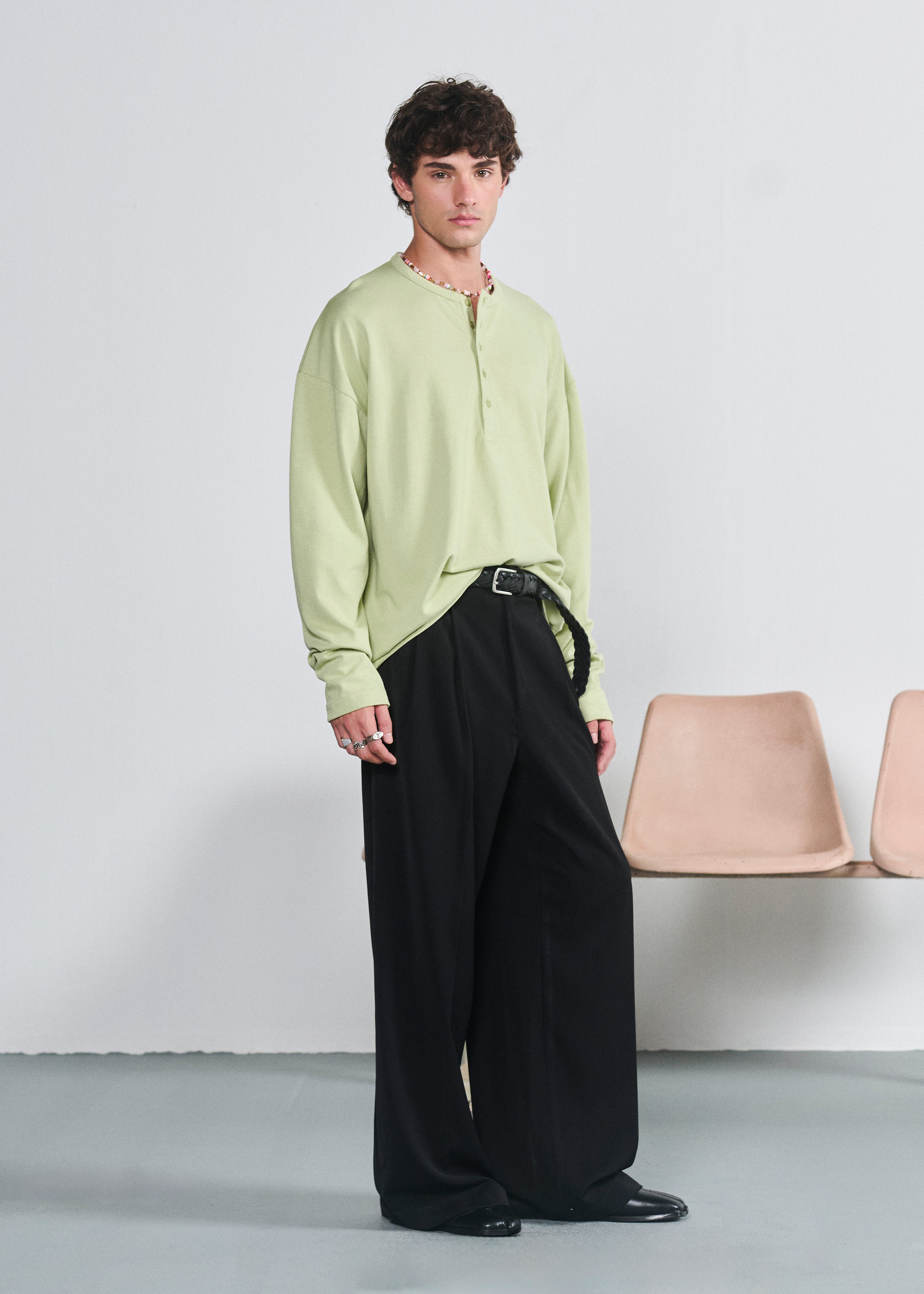 Relaxed Fit Henley - Mint Green