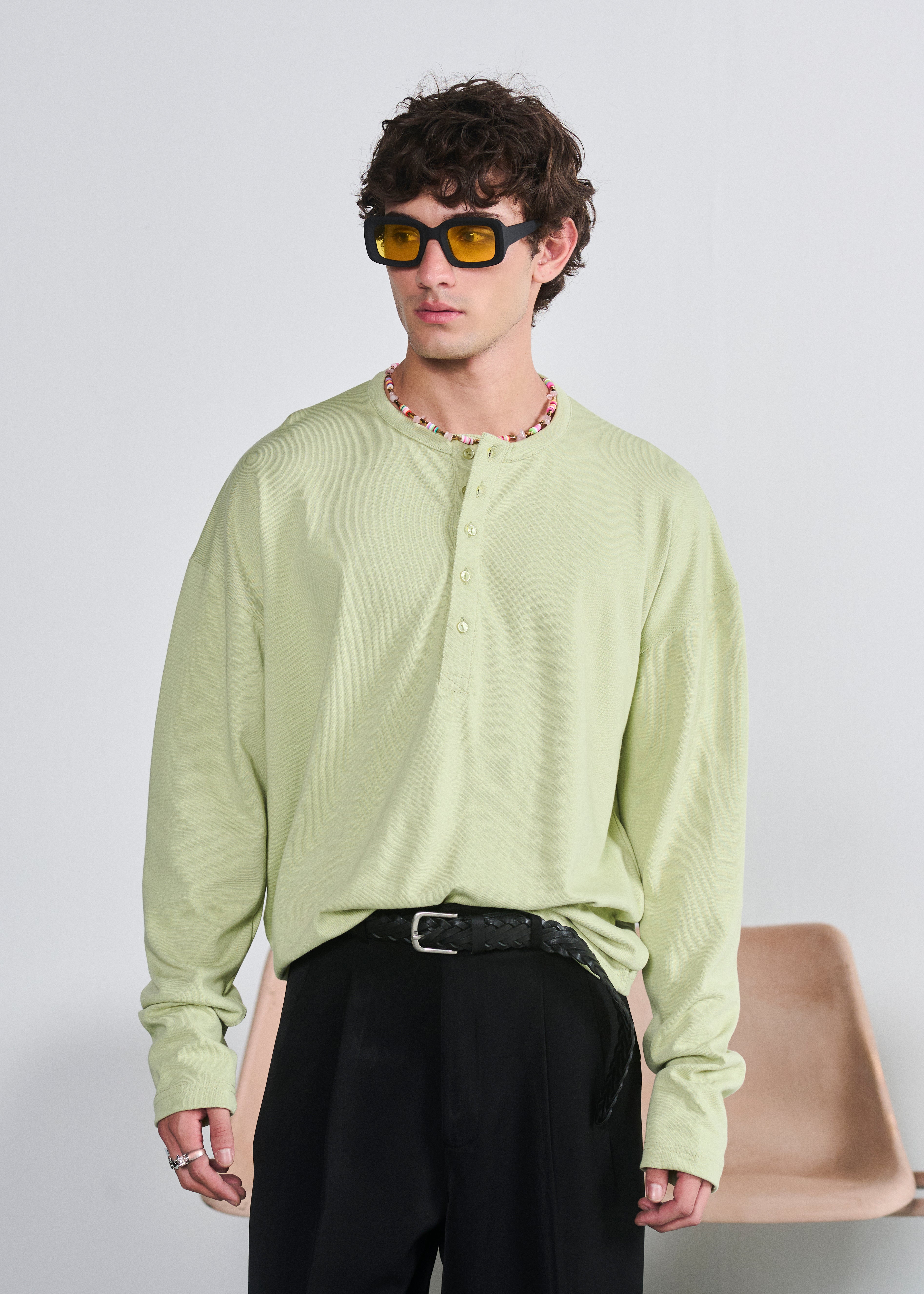 Relaxed Fit Henley - Mint Green